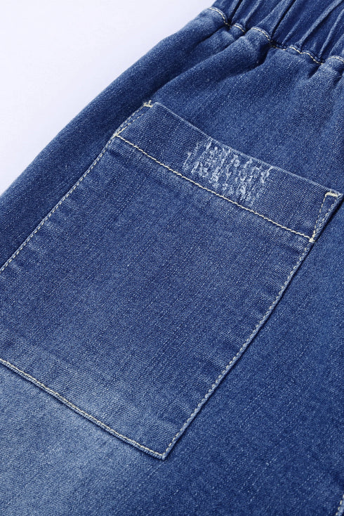 Pocketed Distressed Denim Jean